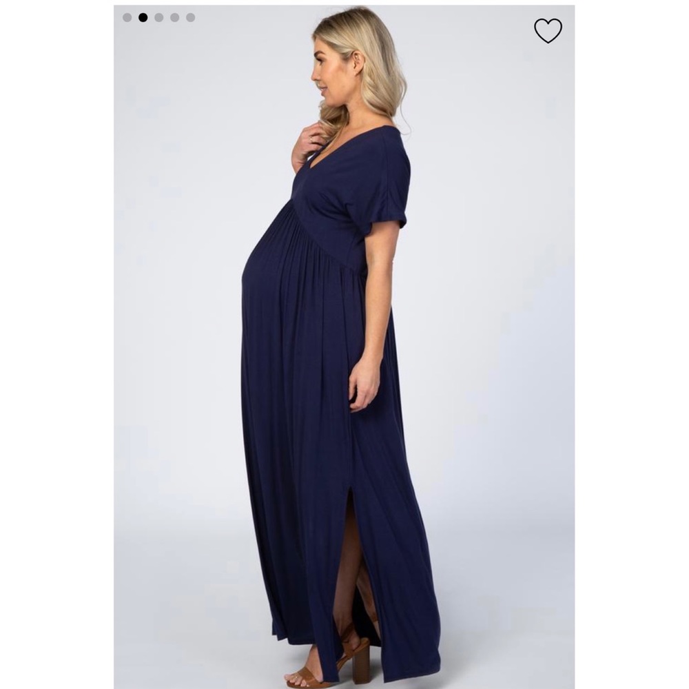 Pink blush navy blue maternity maxi dress